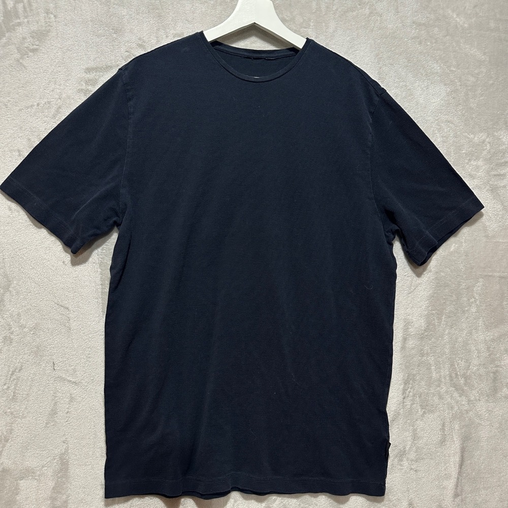 Hugo Boss Mens Dark Navy Blue Short Sleeve Textured Crew Neck T-Shirt Size L